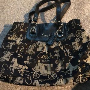Coach black with stitched horse and carriage purse
